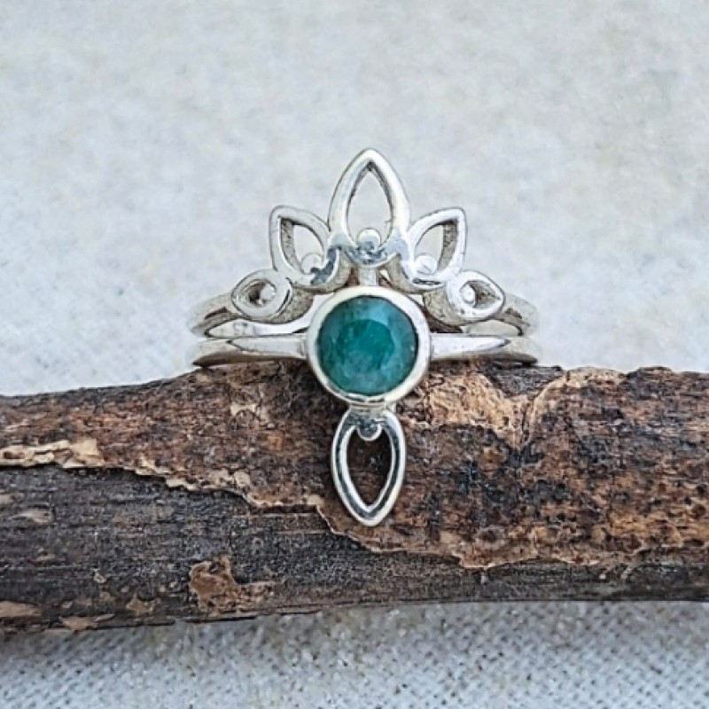 Anel com esmeralda lótus 20707