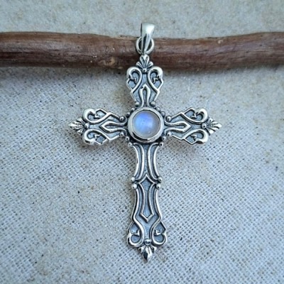 Pingente com pedra da lua cruz 7462